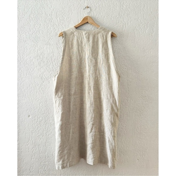 Eskandar Linen Vest Duster Sleeveless Longline Pinstripe Lagenlook Designer 0/ 8 - Picture 2 of 7
